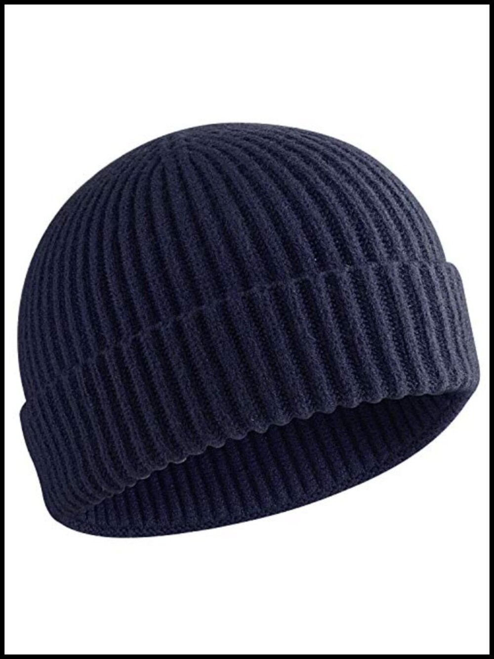 50% Wool Knit Short Fisherman Beanie Warm Winter Skullcap Cuffed Hat